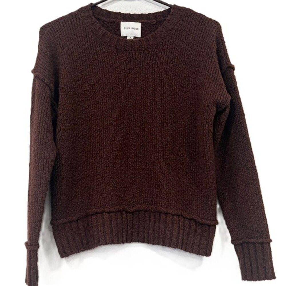 Pink Rose Brown/Burgundy Pullover Knit Sweater Womens Size Small